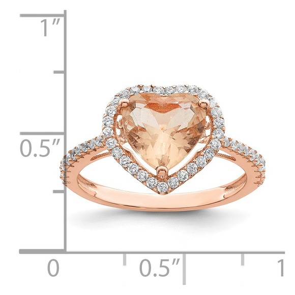 925 Sterling Silver Rose-tone Pink & White CZ Heart Ring - Picture 2 of 3